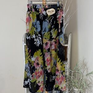 NWT Jessica Taylor XL Beautiful Vibrant Multicolor/Black Floral Maxi Skirt -